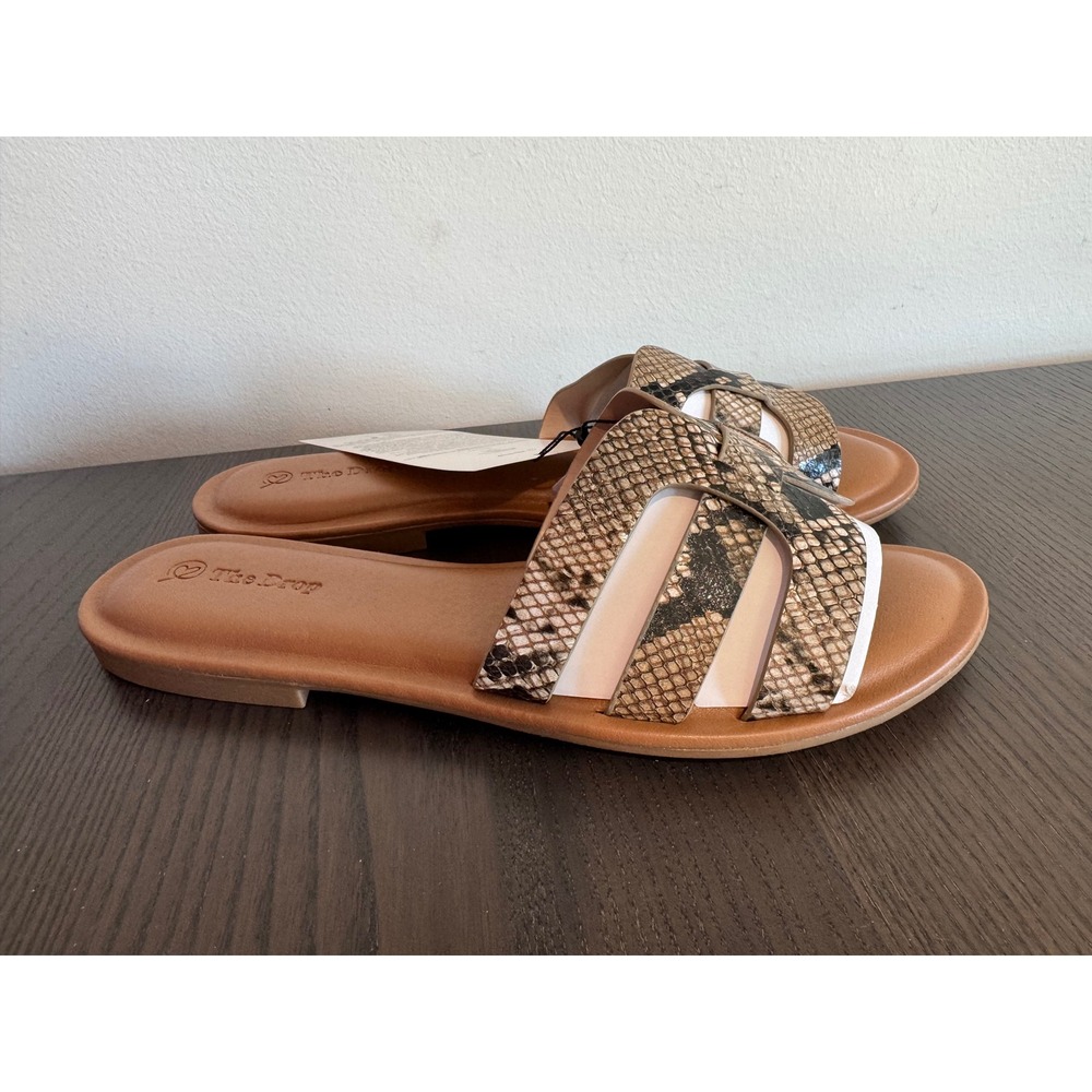 The Drop Monika Sandal Womens 9.5 Brown Snakeskin H-Band Flat Slide